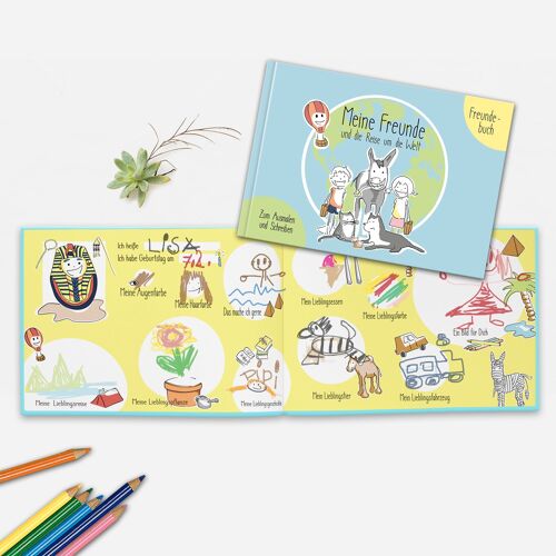 Freundebuch Kindergarten | Freundebuch Jungen | kreatives Freundebuch zum ausmalen und schreiben | Meine Freunde und die Weltreise