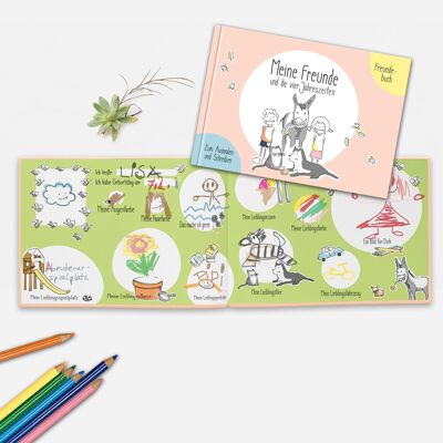 Libro de amigos Jardín de infancia | Chica del libro de amigos | libro de amigos creativos para colorear y escribir | Mis amigos y las 4 estaciones.