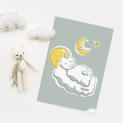 Grußkarte zur Geburt | Glückwunschkarte zur Geburt eines Jungen | „Babycloud“