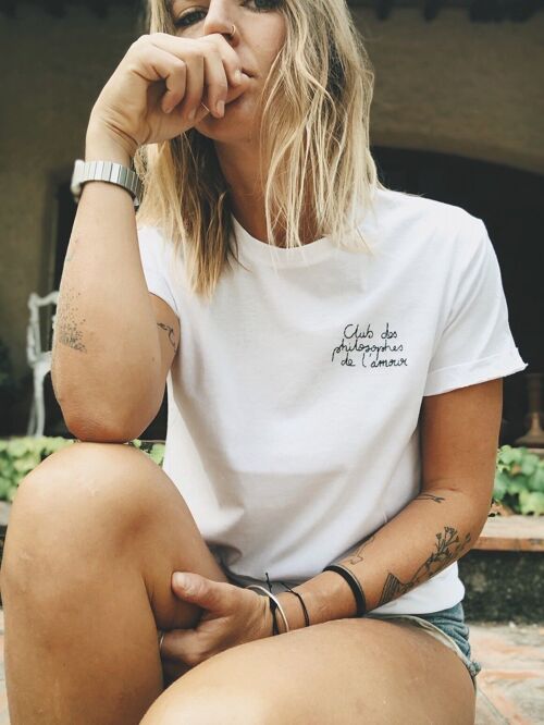 T-shirt "Club des philosophes de l'amour" sur le coeur, blanc