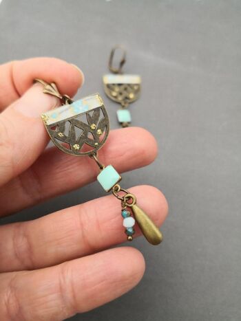 2 paires de boucles d'oreilles motif feuillages et fleurs en laiton et papier japonais 4