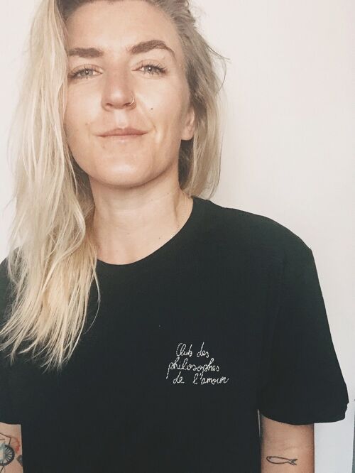 T-shirt "Club des philosophes de l'amour" brodé sur le coeur, noir