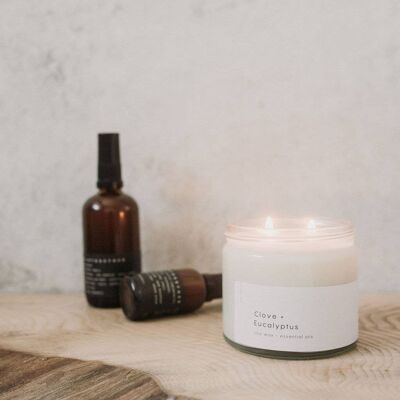 Bougie aux Huiles Essentielles 100% Naturelles Clou de Girofle + Eucalyptus 250ml