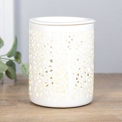 White Matte Cut Out Tree Silhouette Electric Wax Melter
