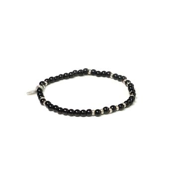 Bracelet 4mm onyx with sterling silver pieces of Mexico 1
