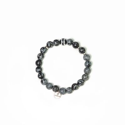 Bracelet 8mm obsidian with one pearl of Murano