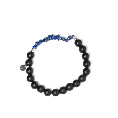 Bracelet 8mm blue lapis/ mate onyx