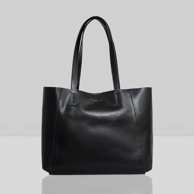 'ADELA' Black Smooth Real Leather Unlined Designer Tote Bag