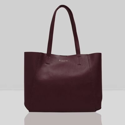 'ADELA' Burgundy Smooth Real Leather Unlined Designer Tote