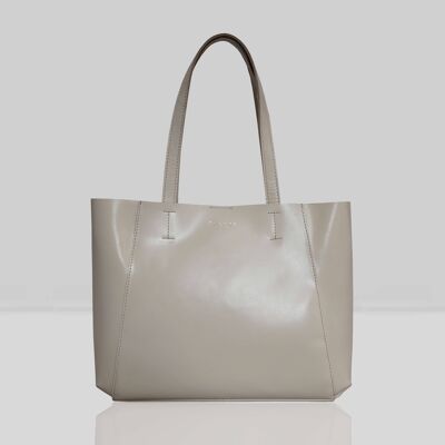 'ADELA' Cream Smooth Real Leather Unlined Designer Tote Bag