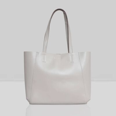 'ADELA' Ice Grey Smooth Real Leather Unlined Designer Tote