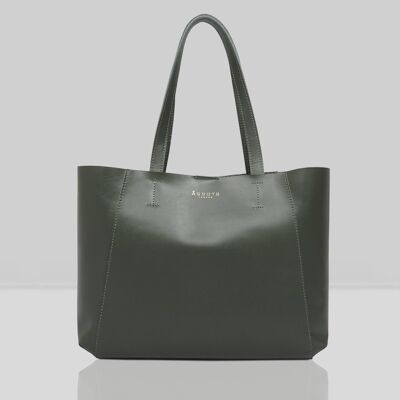 'ADELA' Khaki Smooth Real Leather Unlined Designer Tote Bag