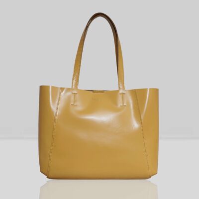 'ADELA' Mustard Smooth Real Leather Unlined Designer Tote