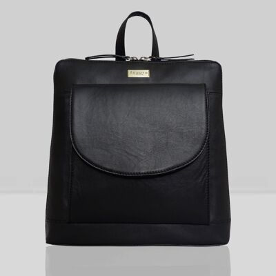 'APPLE' Black Two Way Zip Top Lightweight Leather Backpack