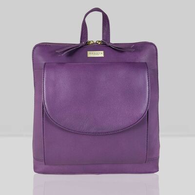 'Apple' Purple Two Way Zip Top Lightweight Leather Backpack