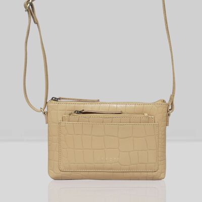 'ARIA' Camel Croc Real Leather Crossbody Bag & Purse Set