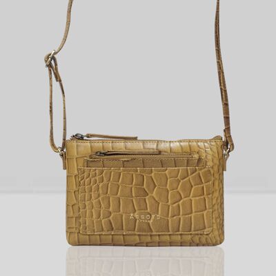 'ARIA' Mustard Croc Real Leather Crossbody Bag & Purse Set