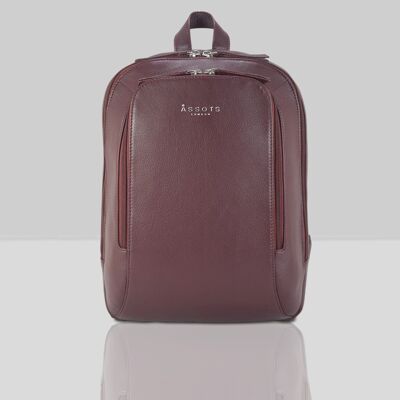'BAKER' Burgundy Leather Double Zip Laptop Backpack