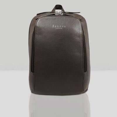 'BAKER' Mokka Brown Leather Double Zip Laptop Backpack