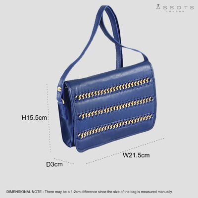 'BURNT OAK' Blue Designer Leather Flap-over Crossbody Bag