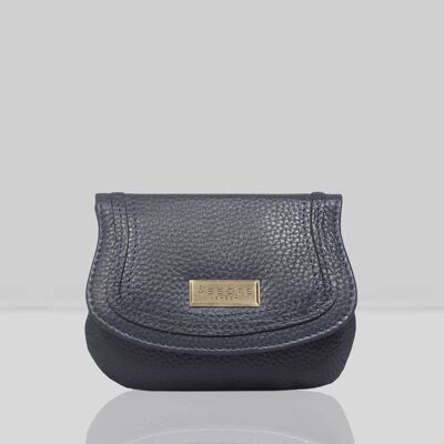 'CARMEL' Navy Soft Pebble Grain Real Leather Flapover Purs