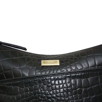 'CAROL' Black Vintage Croc Real Leather Designer Crossbody