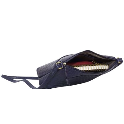 'CAROL' Navy Vintage Croc Real Leather Designer Crossbody