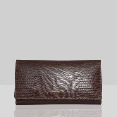 'CLAIRE' Brown Lizard Leather Flap Over Purse