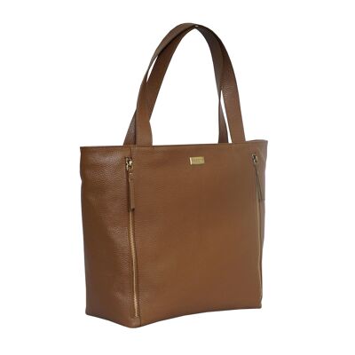 'CORDER' Tan Pebble Grain Real Leather Oversized Tote Bag