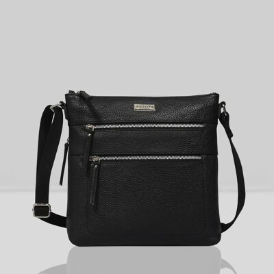 'CORI' Black Pebble Grain Real Leather Crossbody Bag