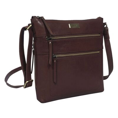 'CORI' Brown Polished VT Real Leather Crossbody Bag