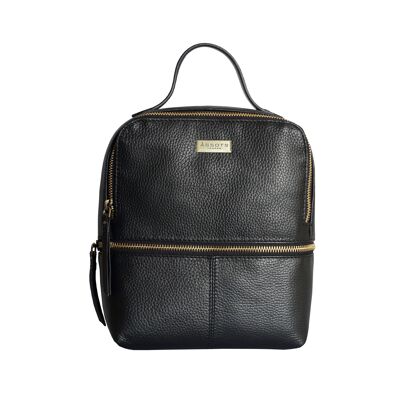 'ELLA' Black Pebble Grain Mini Real Leather Backpack for W