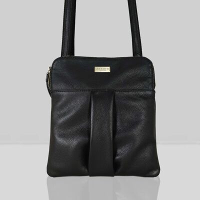 'ELSIE' Black Nappa Leather Zip Top Crossbody Bag