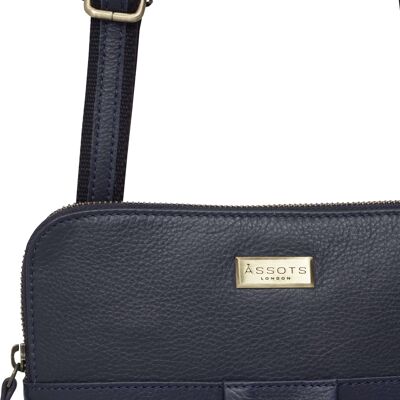 'ELSIE' Navy Nappa Leather Zip Top Crossbody Bag