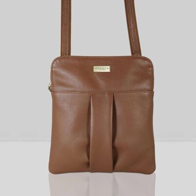 'ELSIE' Tan Nappa Leather Zip Top Crossbody Bag