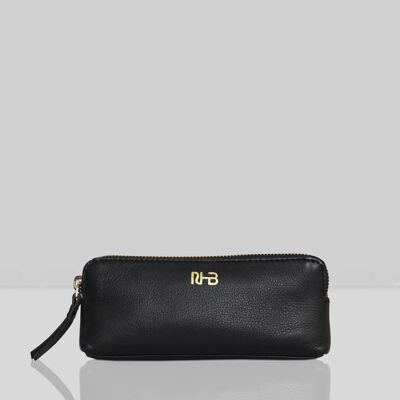 'EMILY' Small Black Leather MakeUp Bag