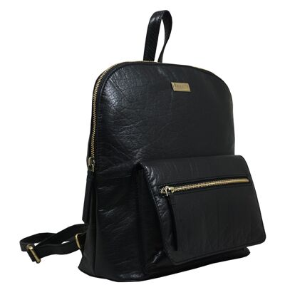 'EUSTON' Black Vintage Zip Top Small Leather Backpack