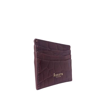 'FANN' Brown Croc Embossed Round Design RFID Leather Credi