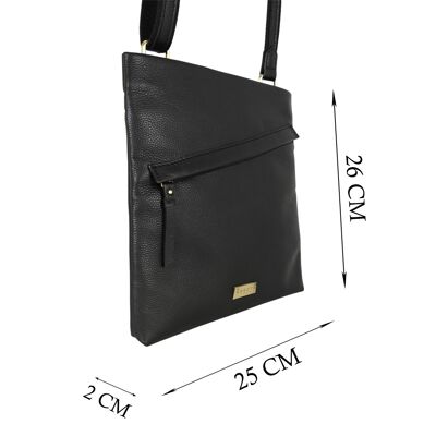 'FLORENCE' Black Pebble Grain Leather Crossbody Sling Bag