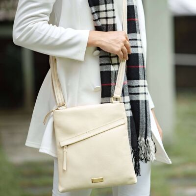 'FLORENCE' Cream Full Grain Soft Nappa Leather Crossbody S