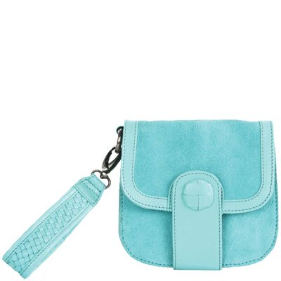 'FLOYD' Turquoise Suede Leather Tab-over Wristlet