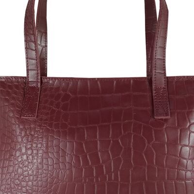 'FREYA' Burgundy Semi Structured Unlined Croc Leather Tote