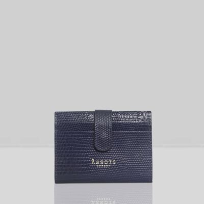 'GROVE' Navy Lizard RFID Tab-over Leather Credit Card Holder