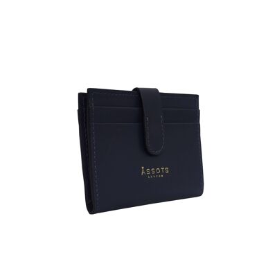 'GROVE' Navy Smooth RFID Tab-over Leather Credit Card Holder