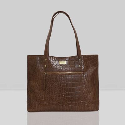 'HELENE' Tan Croc Designer Leather Grab Bag