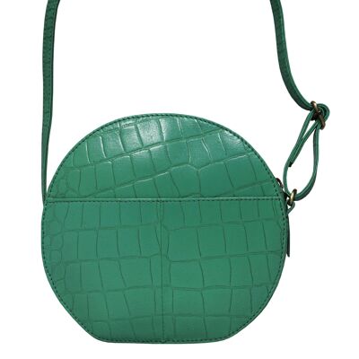 'Jane' Green Croc Leather Round Designer Crossbody Bag