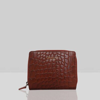 'JOLLY' Red Vintage Croc Real Leather Designer Zip-Top Wal