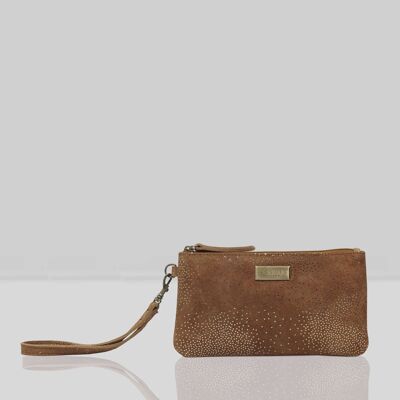 'KAREN' Tan Suede Leather with Yellow Gold Embellishment W
