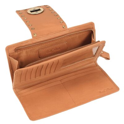 'KENSINGTON' Tan Twist Lock Leather Clutch Bag