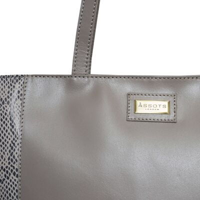 'Klara' Grey Animal Snake Print Real Leather Designer Tote